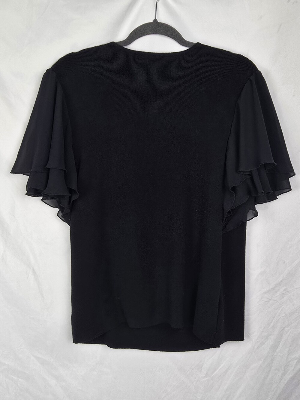 Evan Picone Knit Black Flared Sleeve Faux Wrap Minimalist Top sz XL NWT - Picture 5 of 7